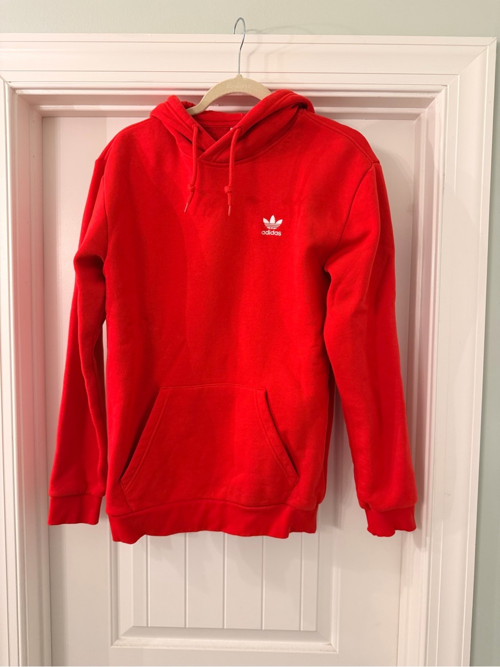 adidas Red Crewneck Hoodie with White Trefoil